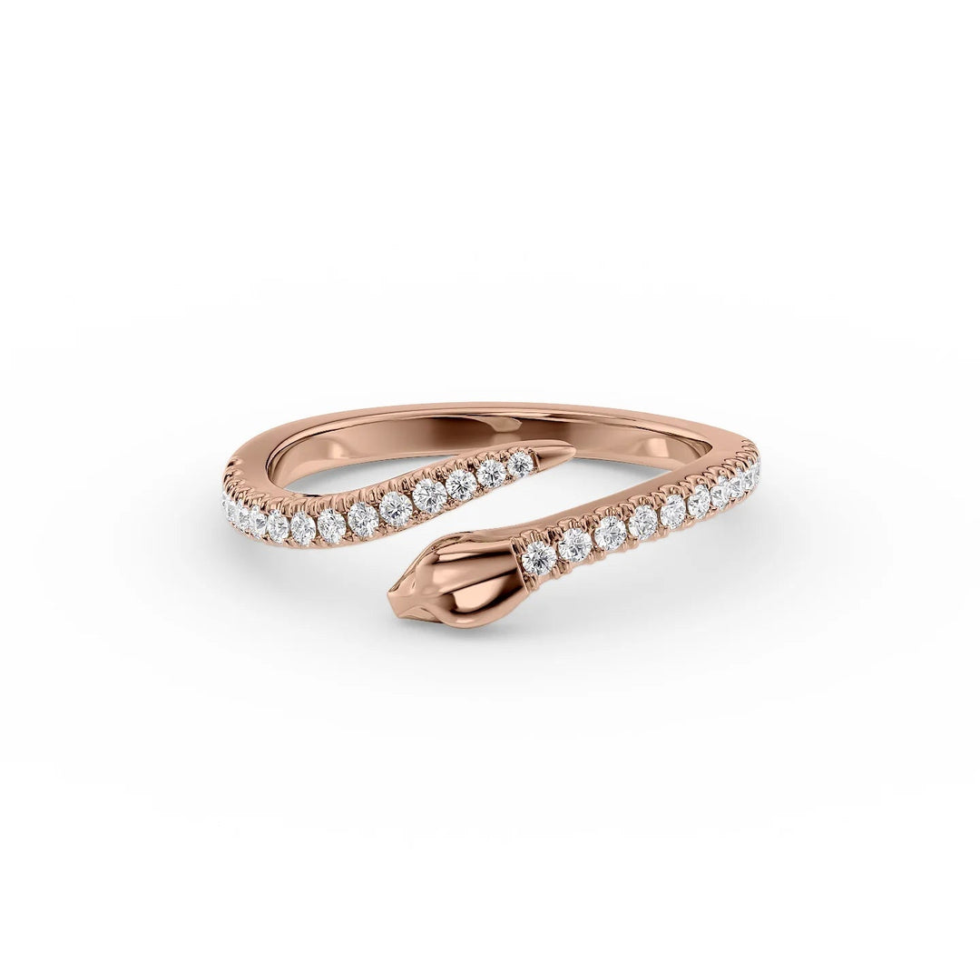 Curly Snake Stackable Rings 14K Rose Round Lab Diamonds#material_14k-rose