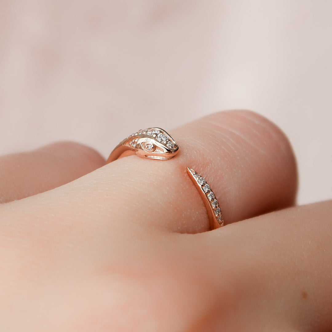 Diamond Snake Ring Stackable Rings 14K Rose Round Lab Diamonds#material_14k-rose