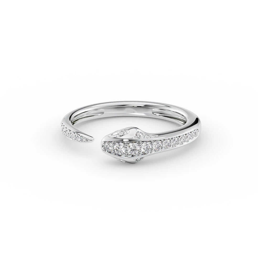 Diamond Snake Ring Stackable Rings 14K White Round Lab Diamonds#material_14k-white