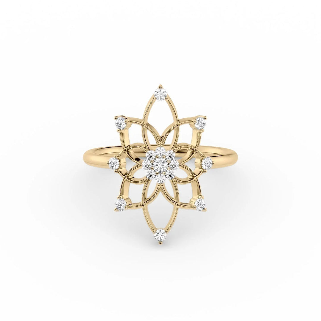 Distance Mandala Ring Statement Rings 14K Gold Round Lab Diamonds#material_14k-gold