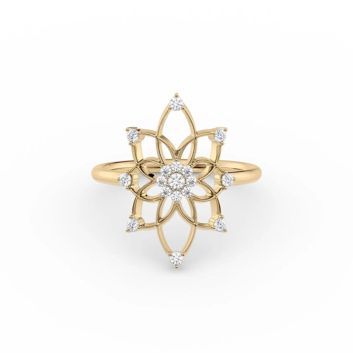 Distance Mandala Ring Statement Rings 14K Gold Round Lab Diamonds#material_14k-gold