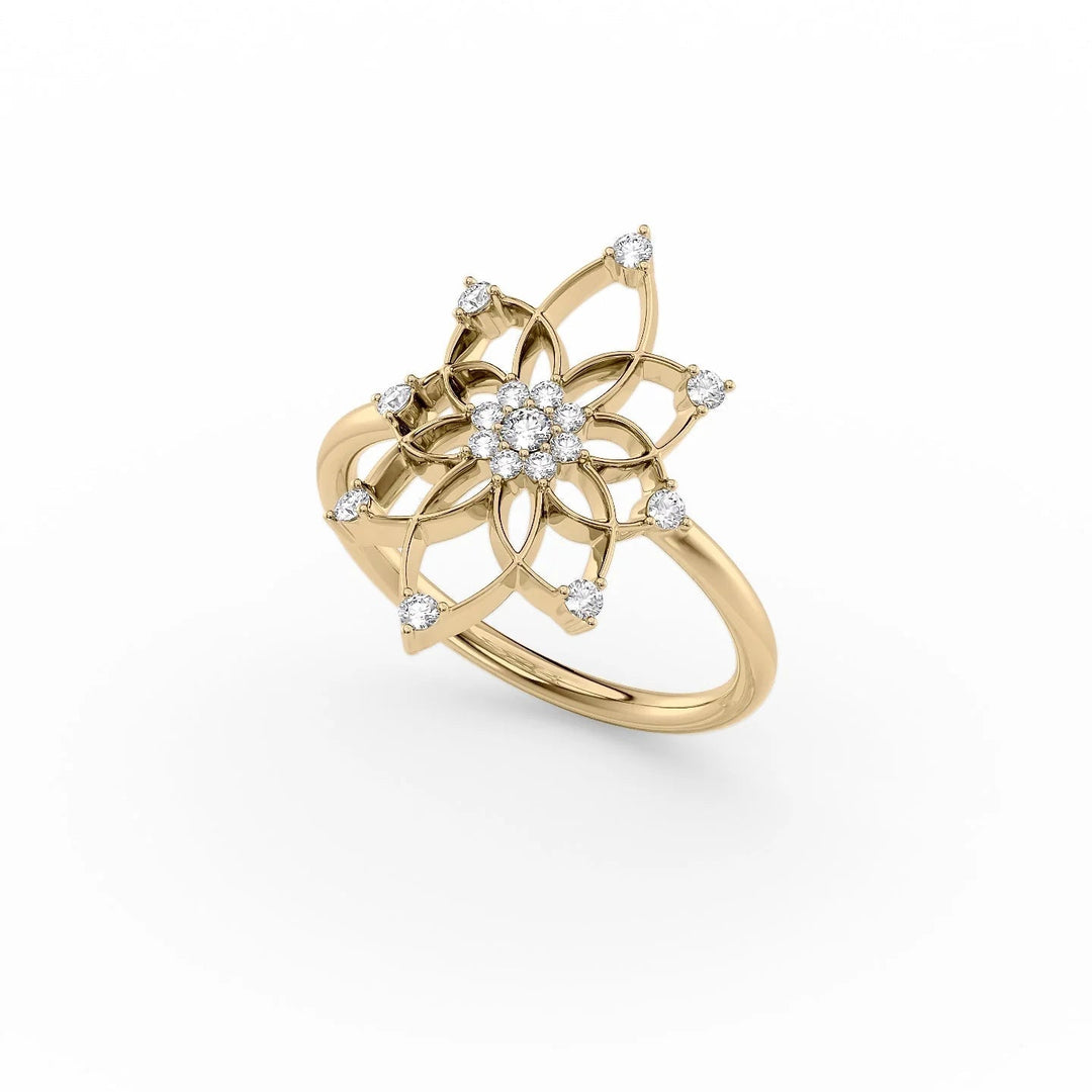 Distance Mandala Ring Statement Rings 14K Gold Round Lab Diamonds#material_14k-gold