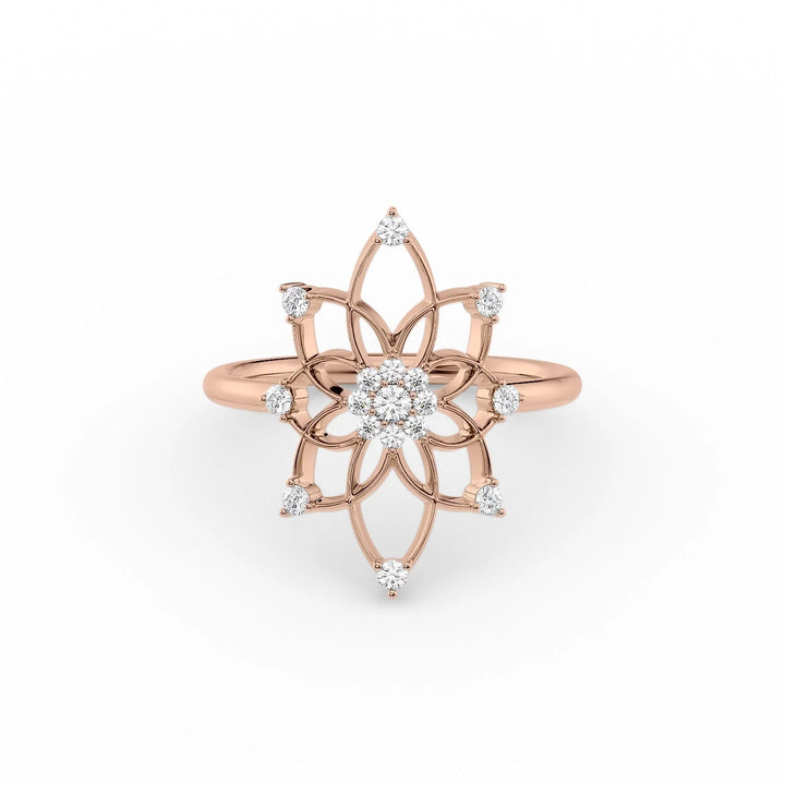 Distance Mandala Ring Statement Rings 14K Rose Round Lab Diamonds#material_14k-rose