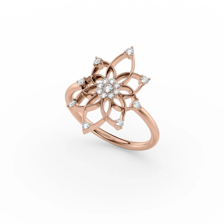 Distance Mandala Ring Statement Rings 14K Rose Round Lab Diamonds#material_14k-rose