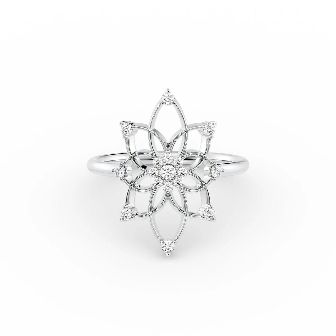 Distance Mandala Ring Statement Rings 14K White Round Lab Diamonds#material_14k-white