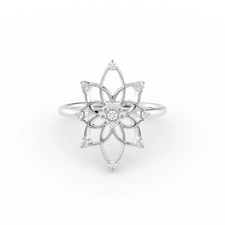 Distance Mandala Ring Statement Rings 14K White Round Lab Diamonds#material_14k-white