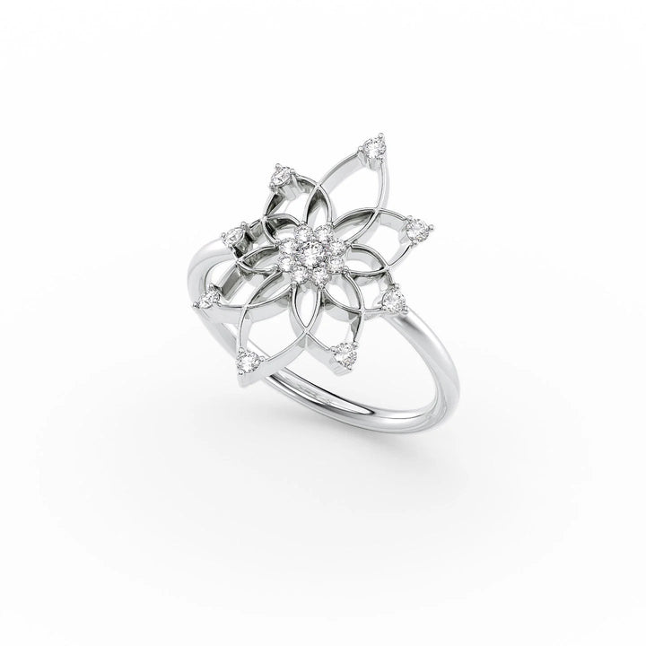 Distance Mandala Ring Statement Rings 18K White Round Lab Diamonds#material_18k-white