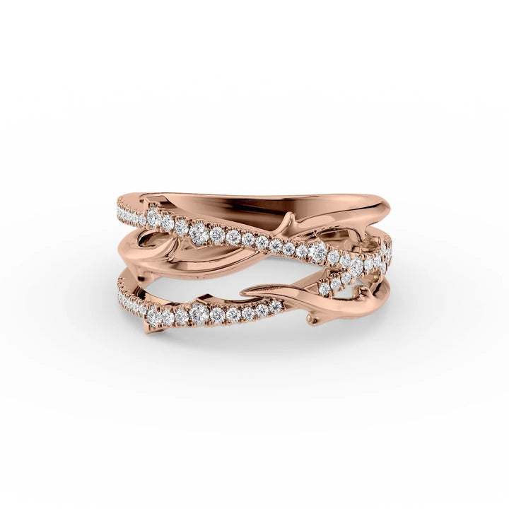 Double Pave Coco Stackable Rings 14K Rose Round Lab Diamonds#material_14k-rose