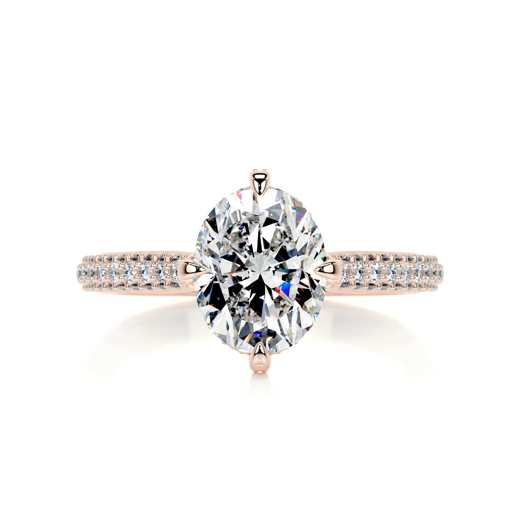 Leah Oval Moissanite & Diamonds Ring Moissanite 14K Rose 1 Carat Round#material_14k-rose