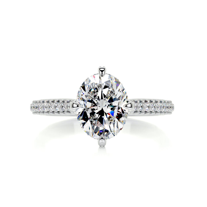 Leah Oval Moissanite & Diamonds Ring Moissanite 14K White 1 Carat Round#material_14k-white