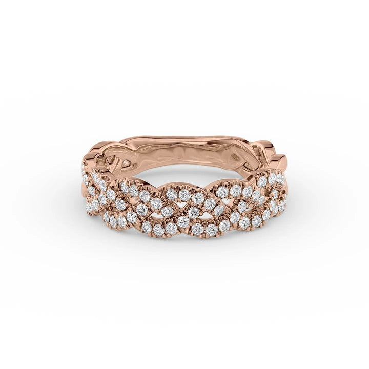 Pave Braided Statement Rings 14K Rose Round Lab Diamonds#material_14k-rose