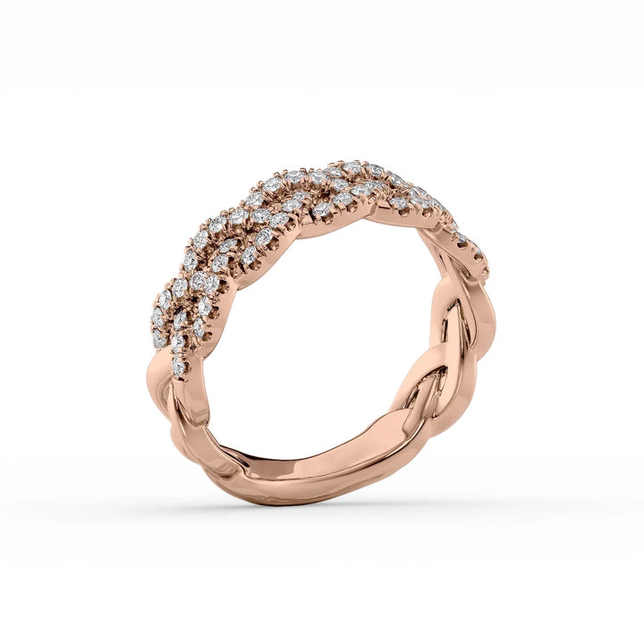 Pave Braided Statement Rings 14K Rose Round Lab Diamonds#material_14k-rose