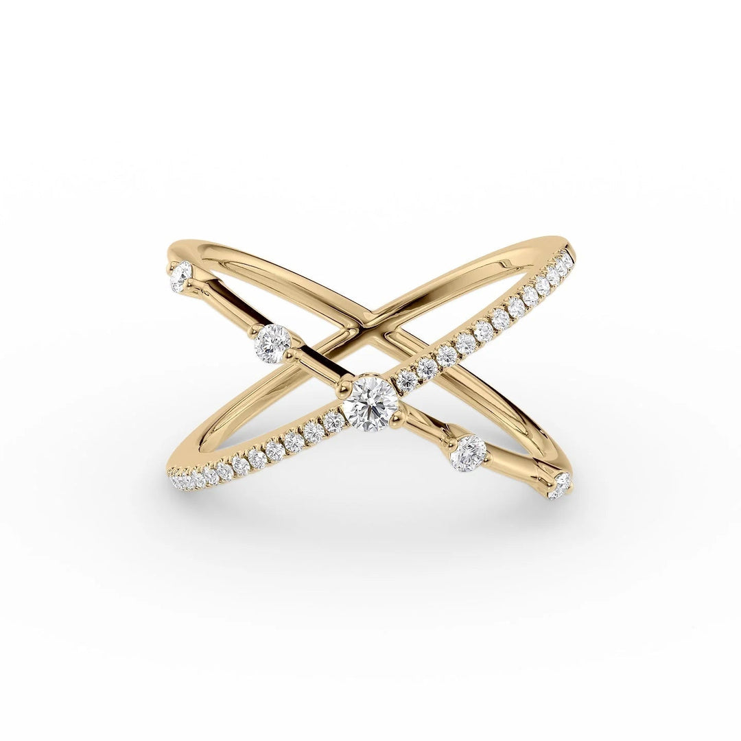 Pave X Ring Statement Rings 14K Gold Round Lab Diamonds#material_14k-gold