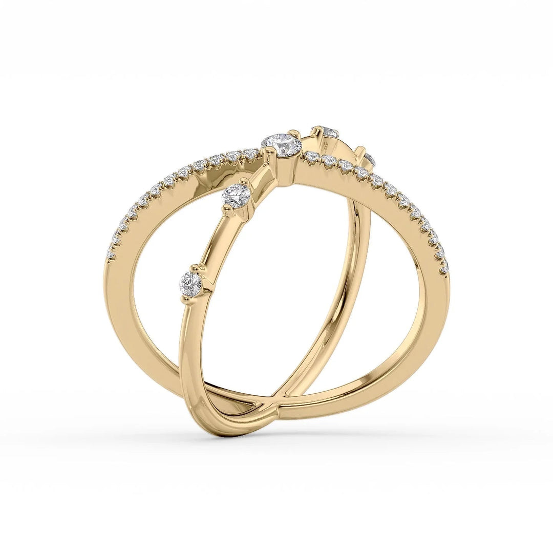 Pave X Ring Statement Rings 14K Gold Round Lab Diamonds#material_14k-gold