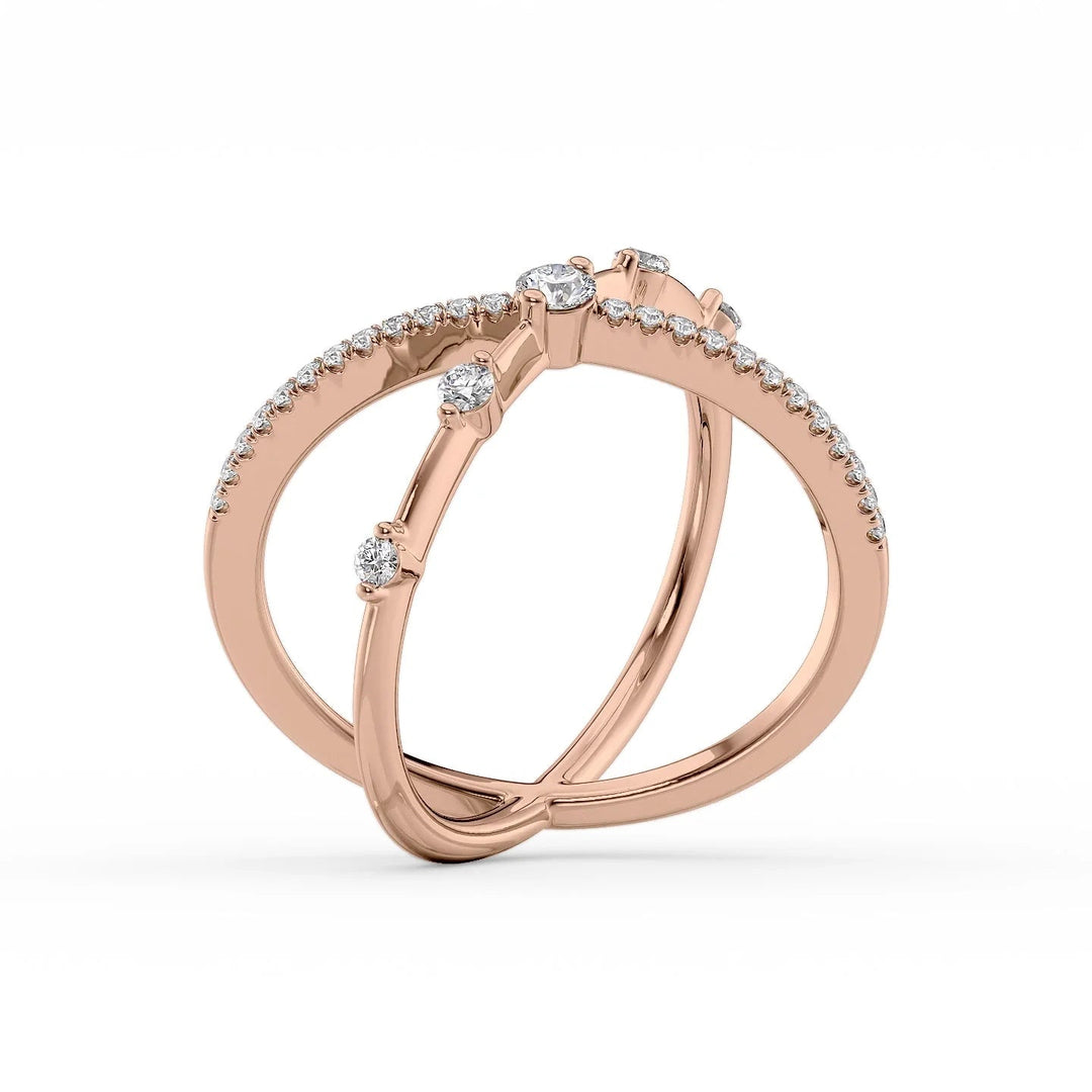 Pave X Ring Statement Rings 14K Rose Round Lab Diamonds#material_14k-rose