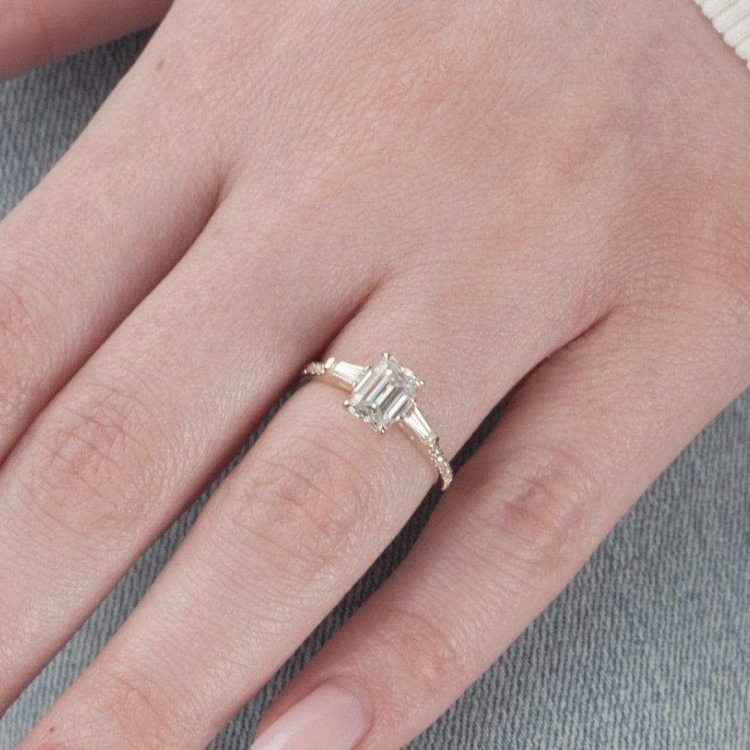 The Pave Leona Emerald Lab Diamond Moissanite Engagement Ring