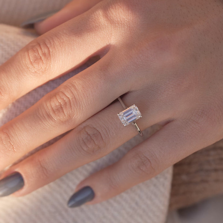 The Lacole Emerald Lab Diamond Moissanite Engagement Ring *Shown with 2 ct #material_white