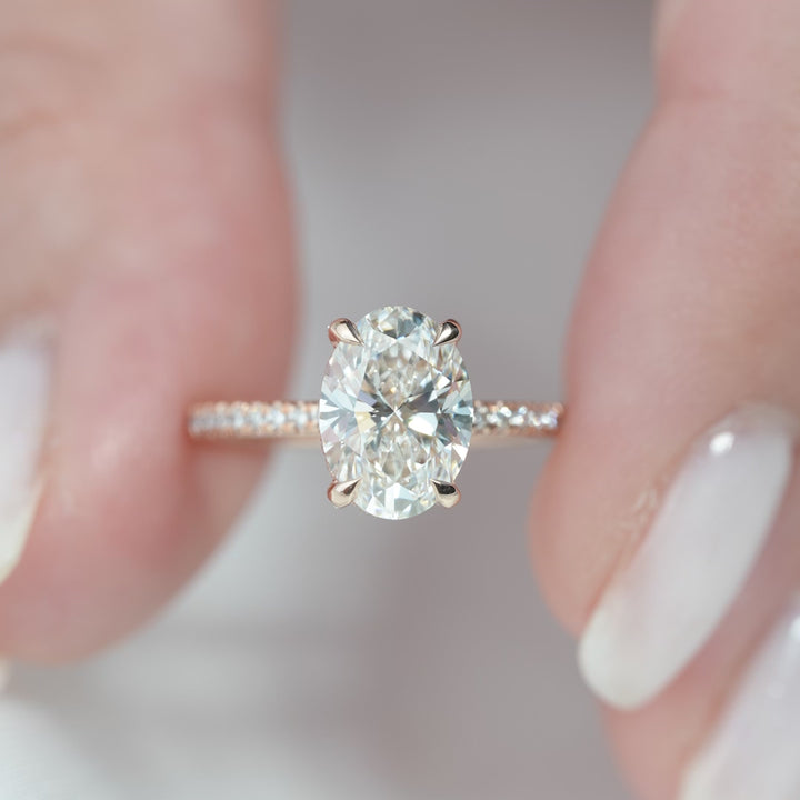 The Pave Crown Liberty Oval Lab Diamond Moissanite Engagement Ring *Shown with 2 ct #material_rose