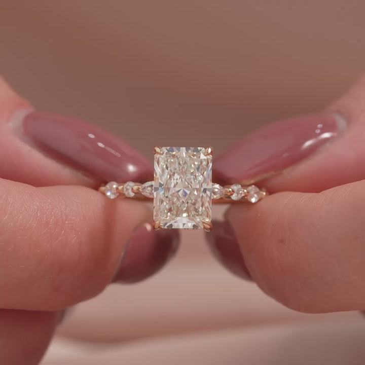 The Lyra Radiant Lab Diamond Moissanite Engagement Ring *Shown with 3 ct #material_rose