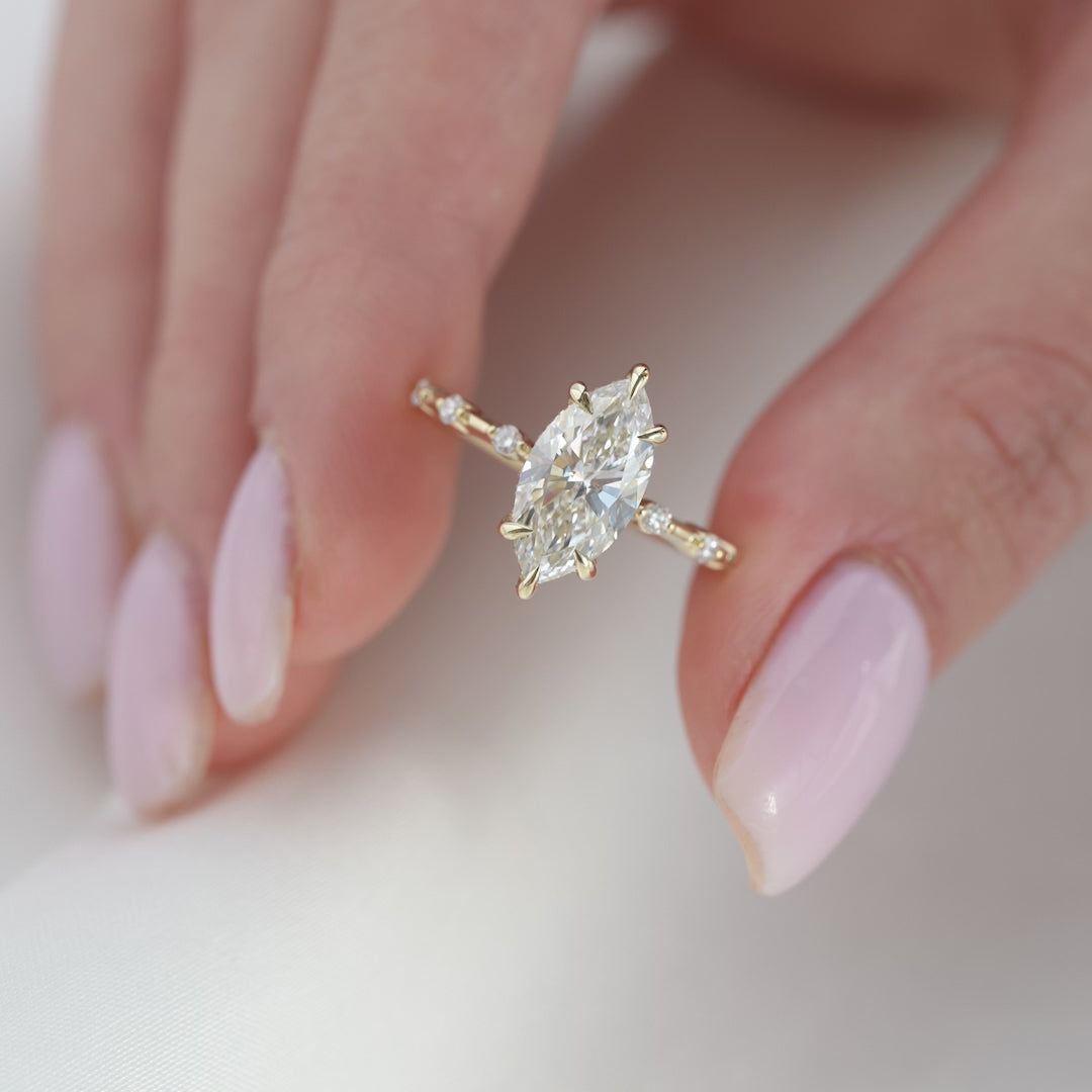 The Hidden Halo Morgan Marquise Lab Diamond Moissanite Engagement Ring