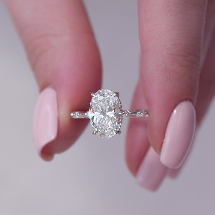 The Hidden Halo Morgan Oval Lab Diamond Moissanite Engagement Ring *Shown with 3 ct #material_white