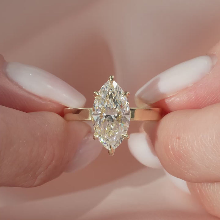 The Estella Marquise Lab Diamond Moissanite Engagement Ring *Shown with 3 ct *2.5mm Band *Pave Prongs/Hidden Halo #material_gold
