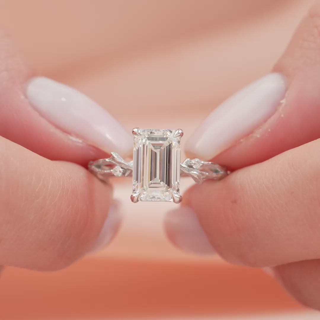 The Textured Coco Emerald Lab Diamond Moissanite Engagement Ring