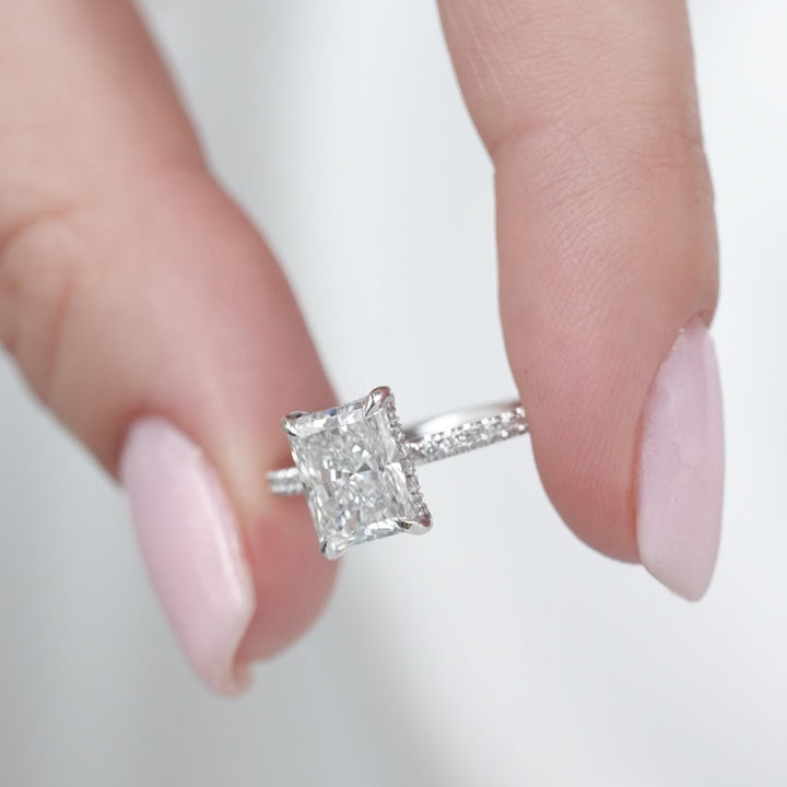 The Pave Liberty Radiant Lab Diamond Moissanite Engagement Ring