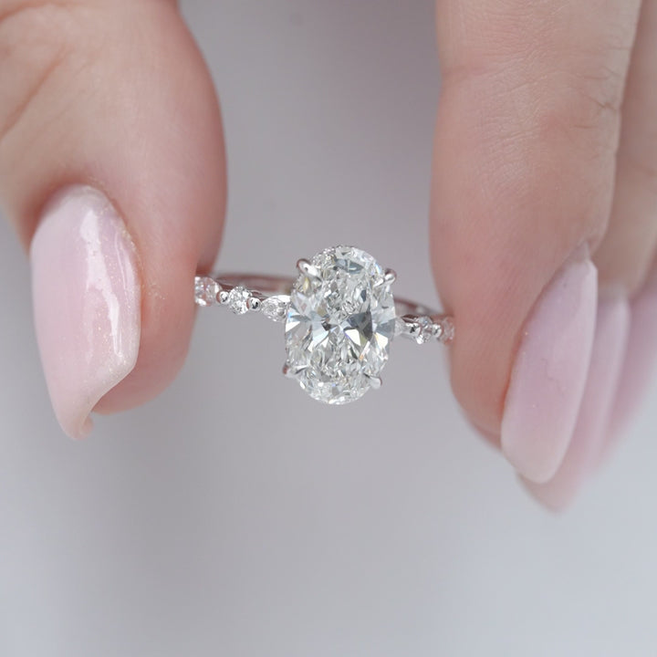 The Lyra Oval Lab Diamond Moissanite Engagement Ring *Shown with 2.5 ct #material_white
