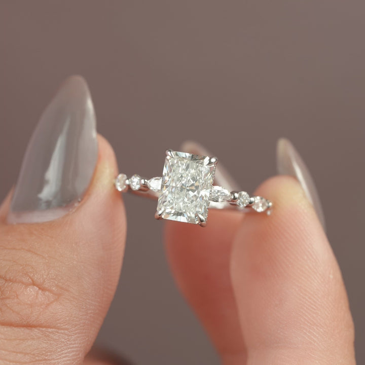 The Lyra Radiant Lab Diamond Moissanite Engagement Ring *Shown with 2 ct #material_white