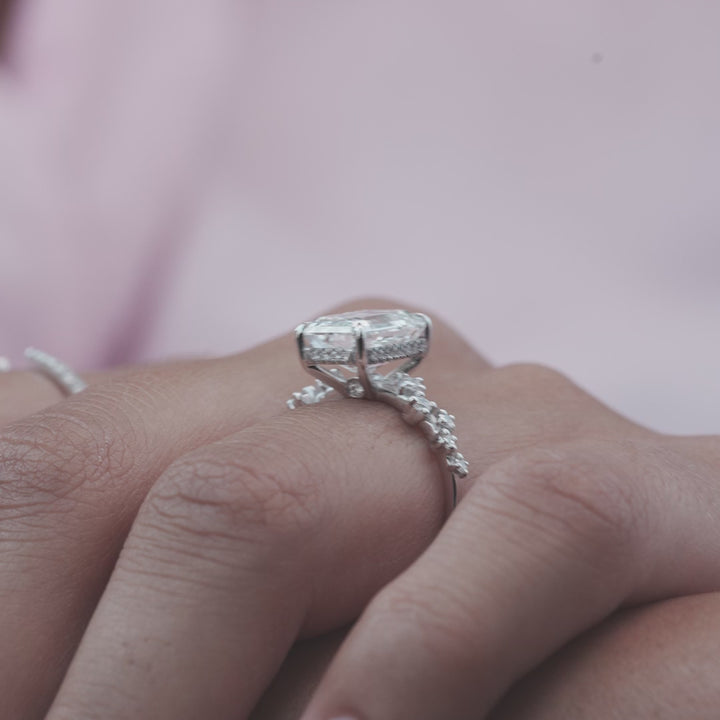 The Mona Emerald Lab Diamond Moissanite Engagement Ring *Shown with 3.5 ct #material_white
