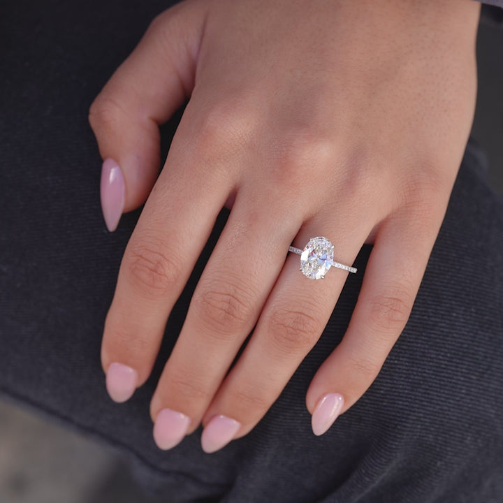 The Pave Navy Oval Lab Diamond Moissanite Engagement Ring *Shown with 3 ct #material_white