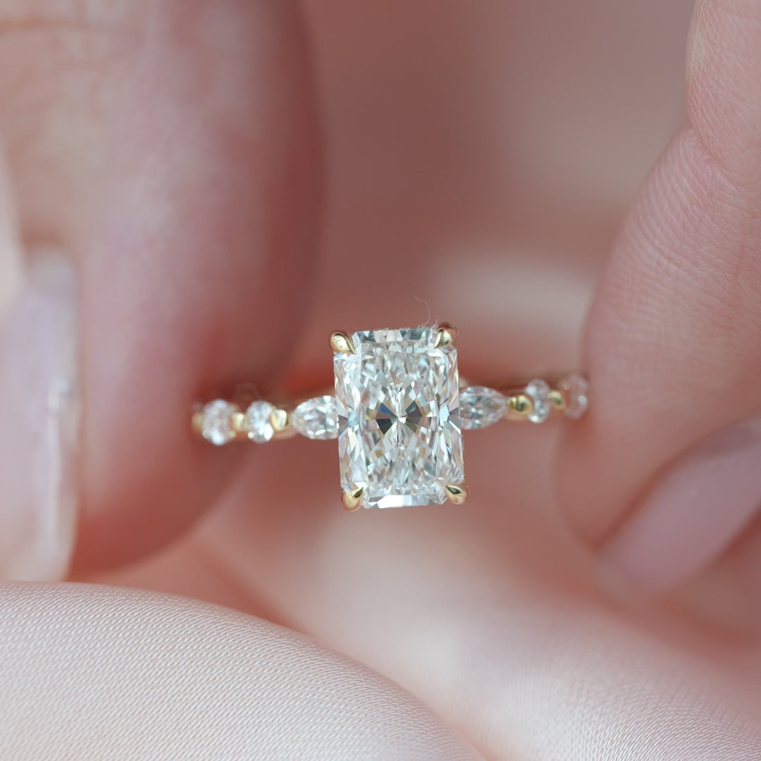 The Lyra Radiant Lab Diamond Moissanite Engagement Ring