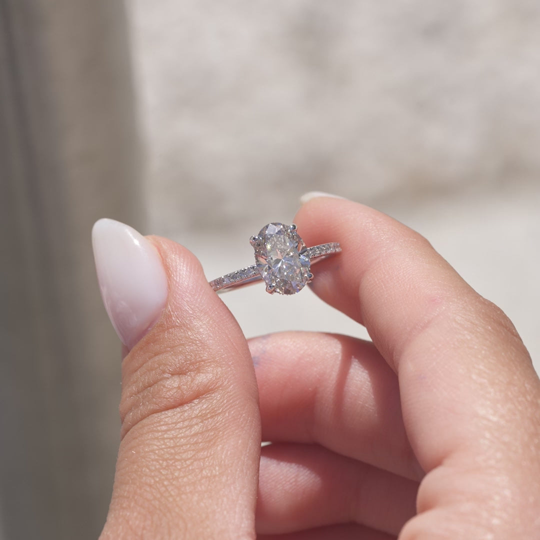 The Pave Crown Liberty Oval Lab Diamond Moissanite Engagement Ring