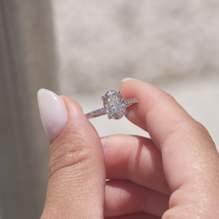 The Pave Crown Liberty Oval Lab Diamond Moissanite Engagement Ring *Shown with 2 ct #material_white
