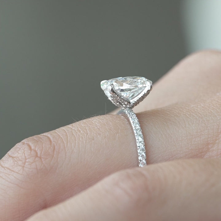 The Pave Petal Liberty Oval Lab Diamond Moissanite Engagement Ring *Shown with 2 ct #material_white