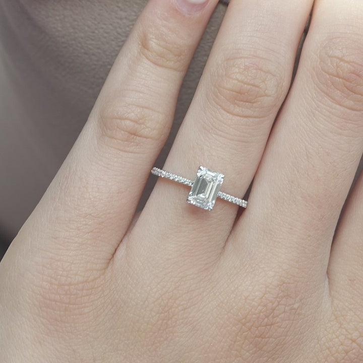 The Pave Mabel Emerald Lab Diamond Moissanite Engagement Ring *Shown with 1 ct #material_white
