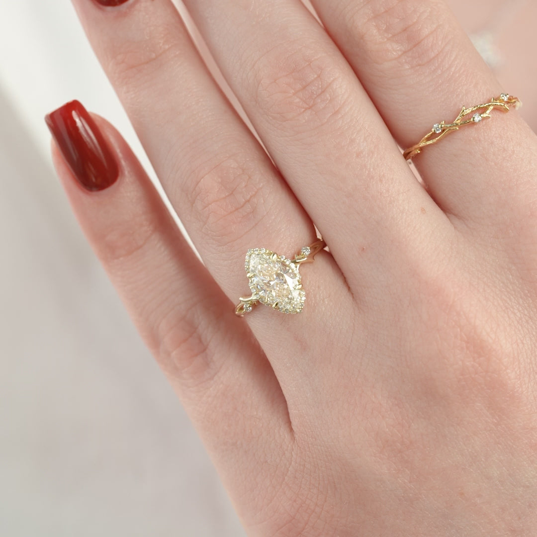 The Halo Coco Marquise Lab Diamond Moissanite Engagement Ring
