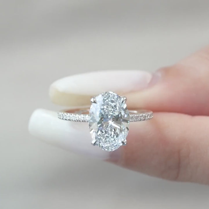 The Pave Crown Liberty Oval Lab Diamond Moissanite Engagement Ring *Shown with 3 ct #material_white