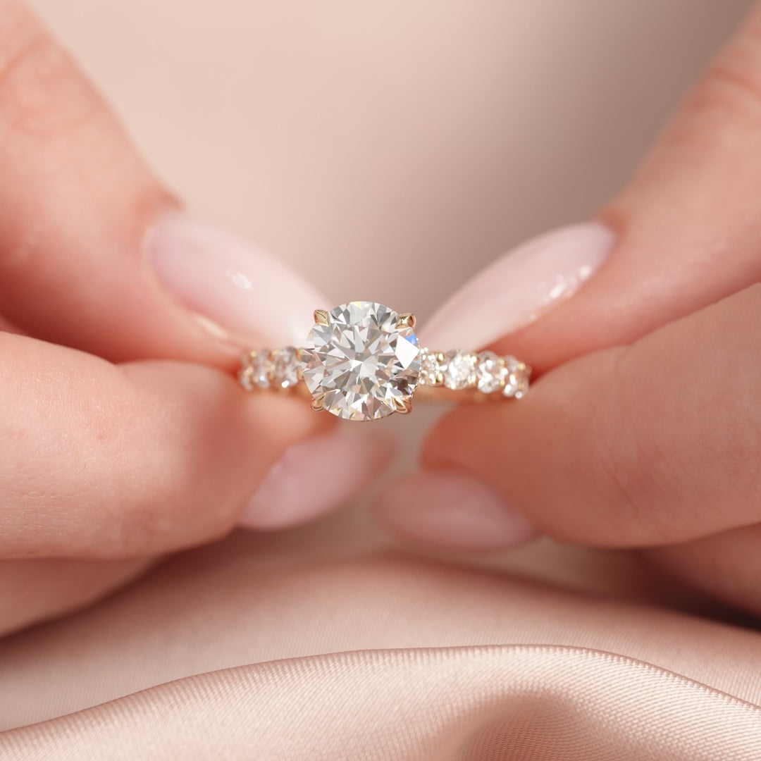 The Amora Round Lab Diamond Moissanite Engagement Ring