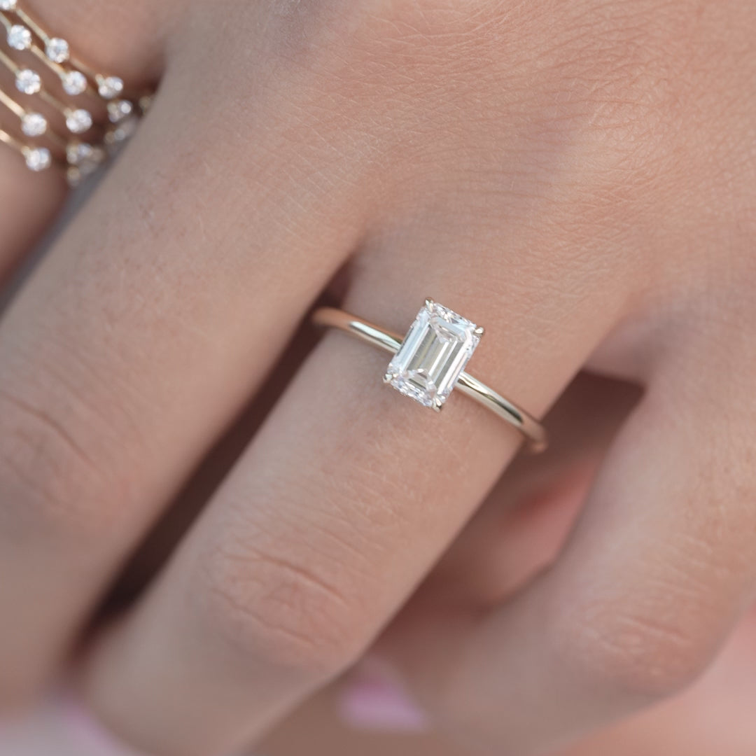The Pave Liberty Emerald Lab Diamond Moissanite Engagement Ring