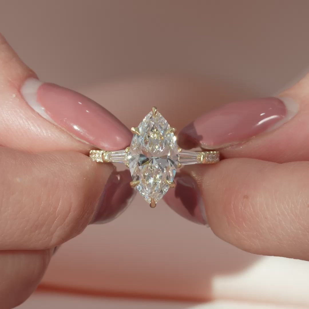 The Pave Leona Marquise Lab Diamond Moissanite Engagement Ring