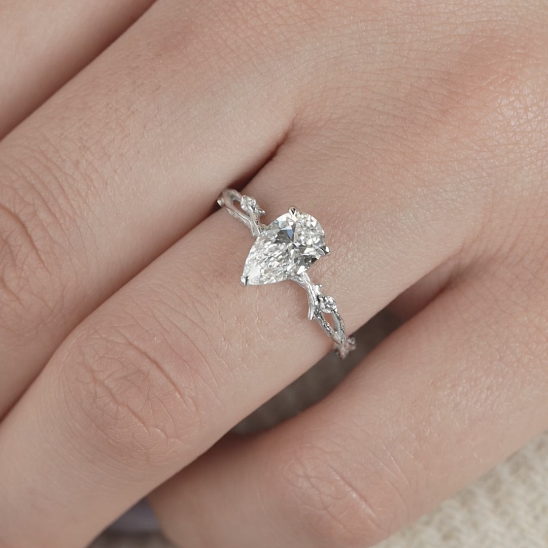 The Textured Coco Pear Lab Diamond Moissanite Engagement Ring