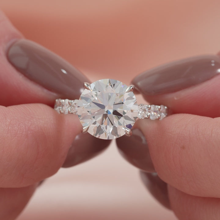 The Amora Round Lab Diamond Moissanite Engagement Ring *Shown with 5 ct #material_white