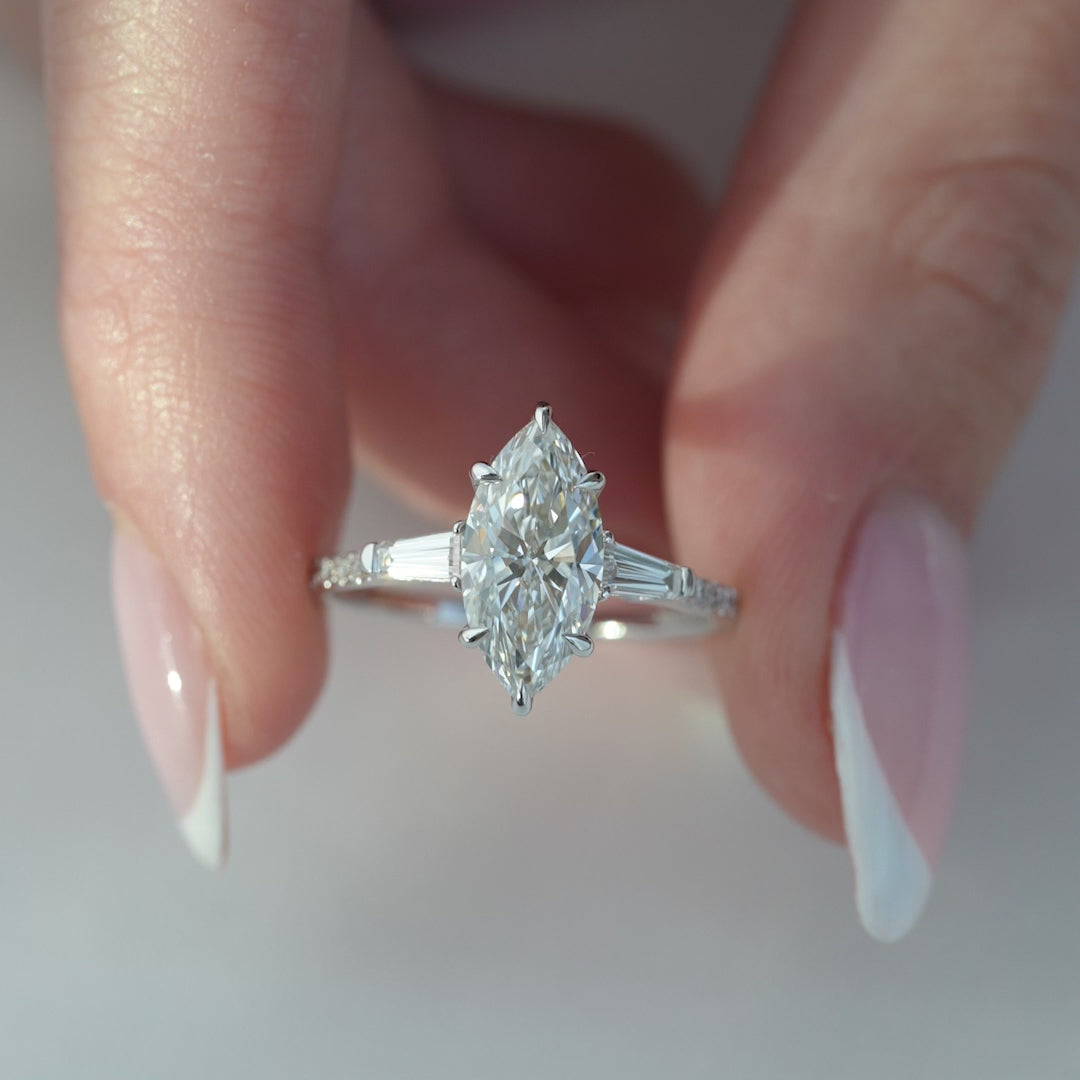 The Pave Leona Marquise Lab Diamond Moissanite Engagement Ring