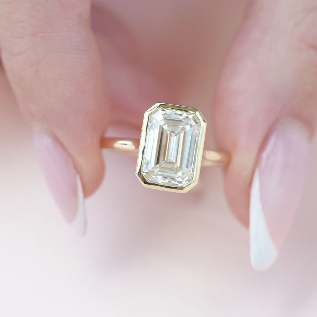 The Christine Emerald Lab Diamond Moissanite Engagement Ring