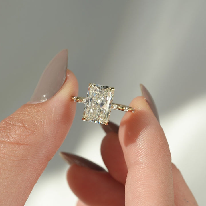 The Hidden Halo Morgan Radiant Lab Diamond Moissanite Engagement Ring *Shown with 4 ct #material_gold