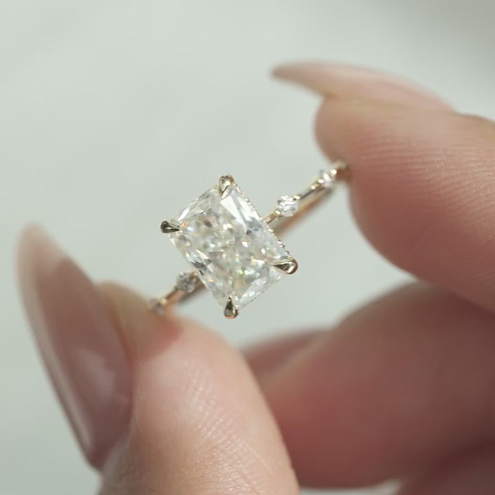 The Hidden Halo Morgan Radiant Lab Diamond Moissanite Engagement Ring *Shown with 2.5 ct #material_gold