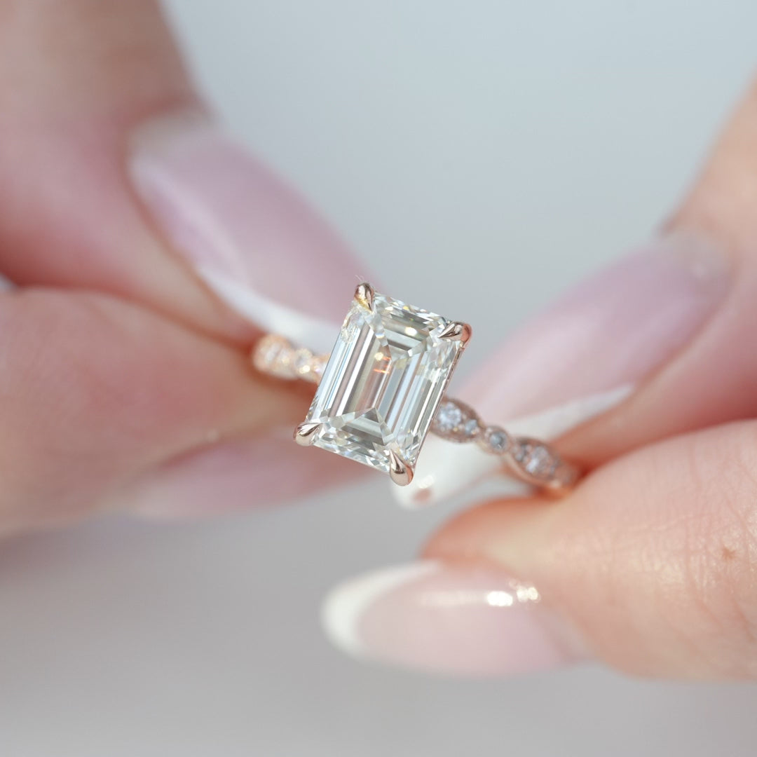 The Juliet Emerald Lab Diamond Moissanite Engagement Ring