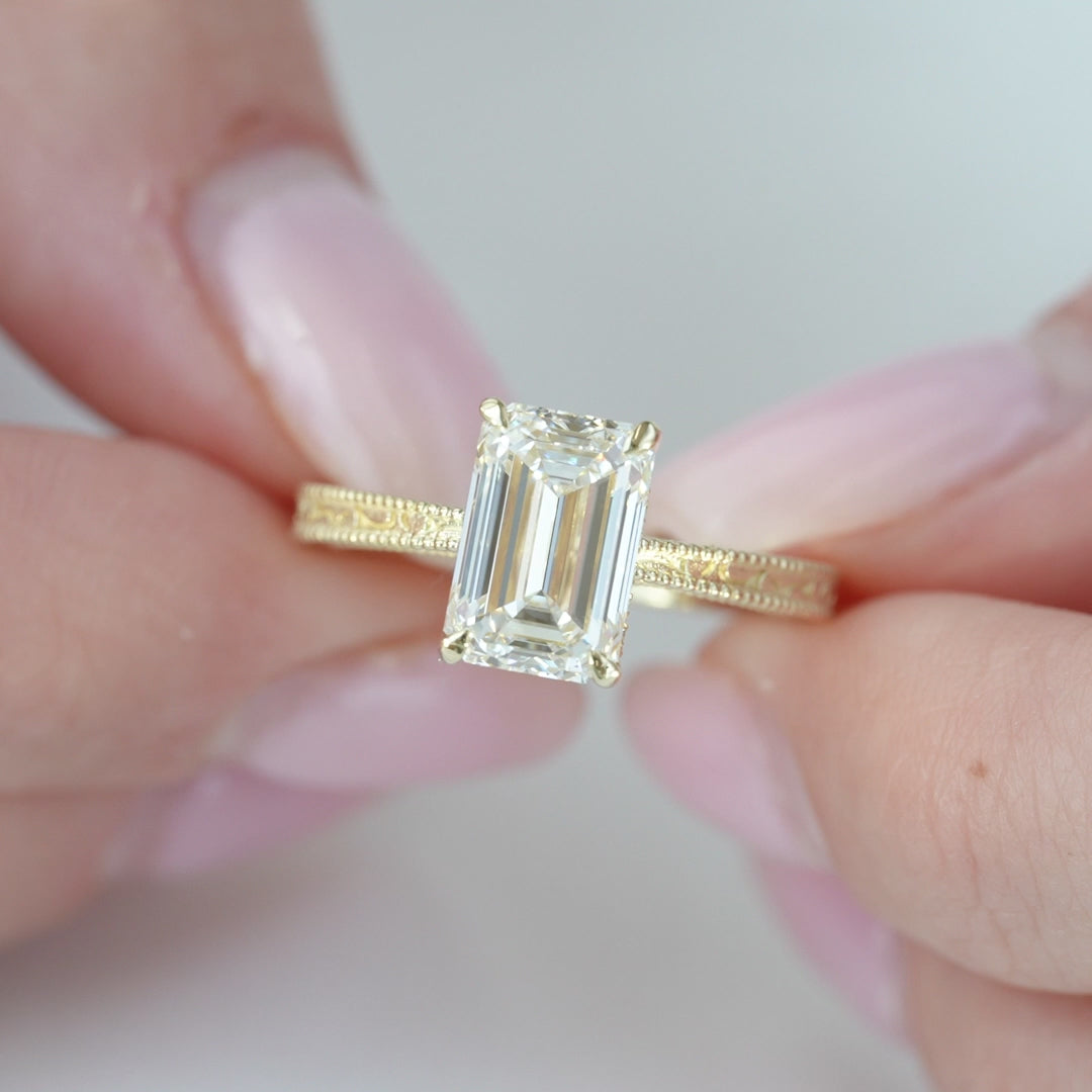 The Alexandra Emerald Lab Diamond Moissanite Engagement Ring